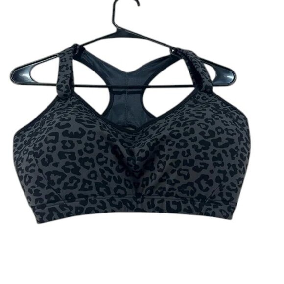 Syrokan Bra Sports Racer Back Leopard Black Adjustable Straps Women's Size 38F - Picture 1 of 6